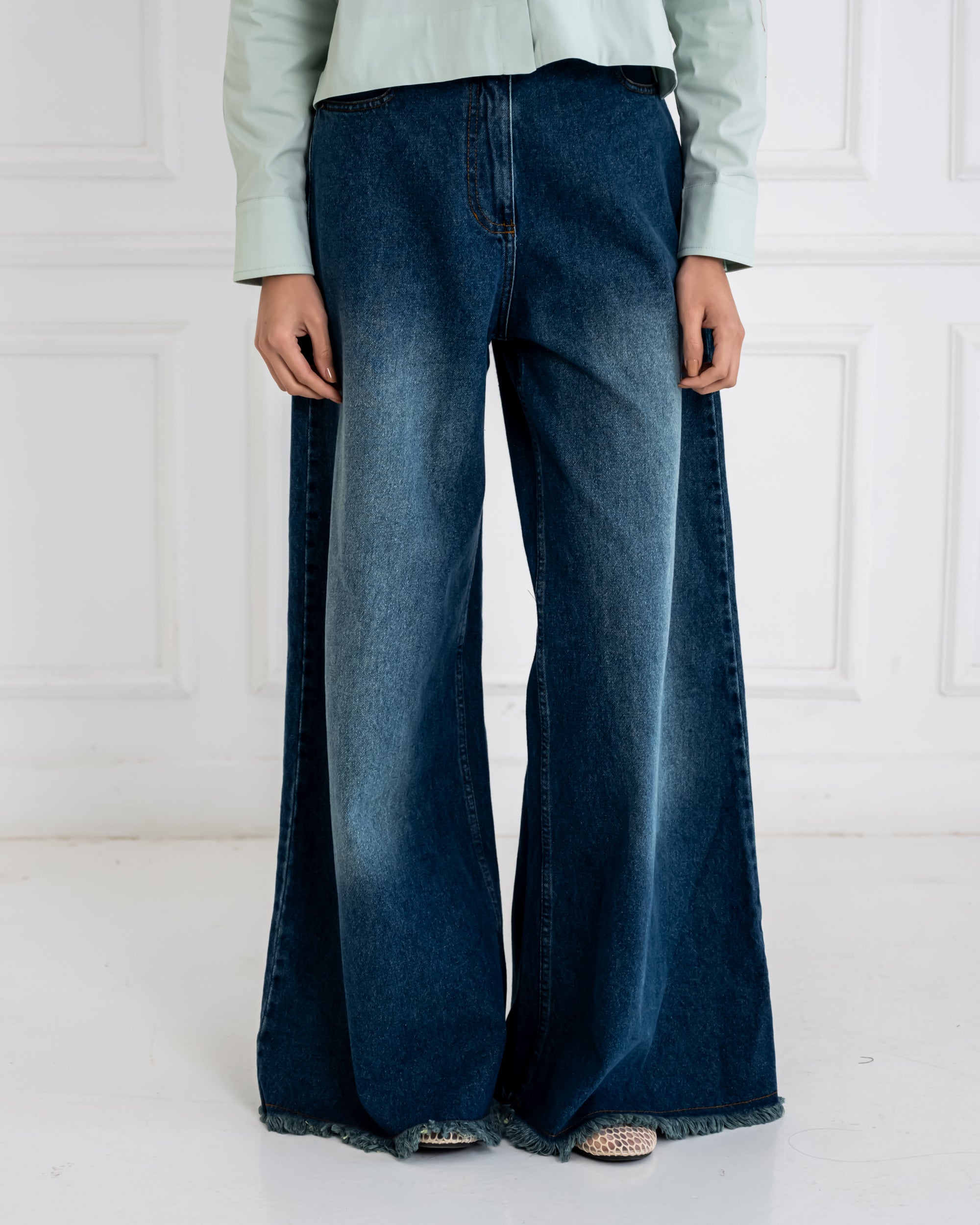 WIDE LEG DENIM PANT -WASHED BLUE