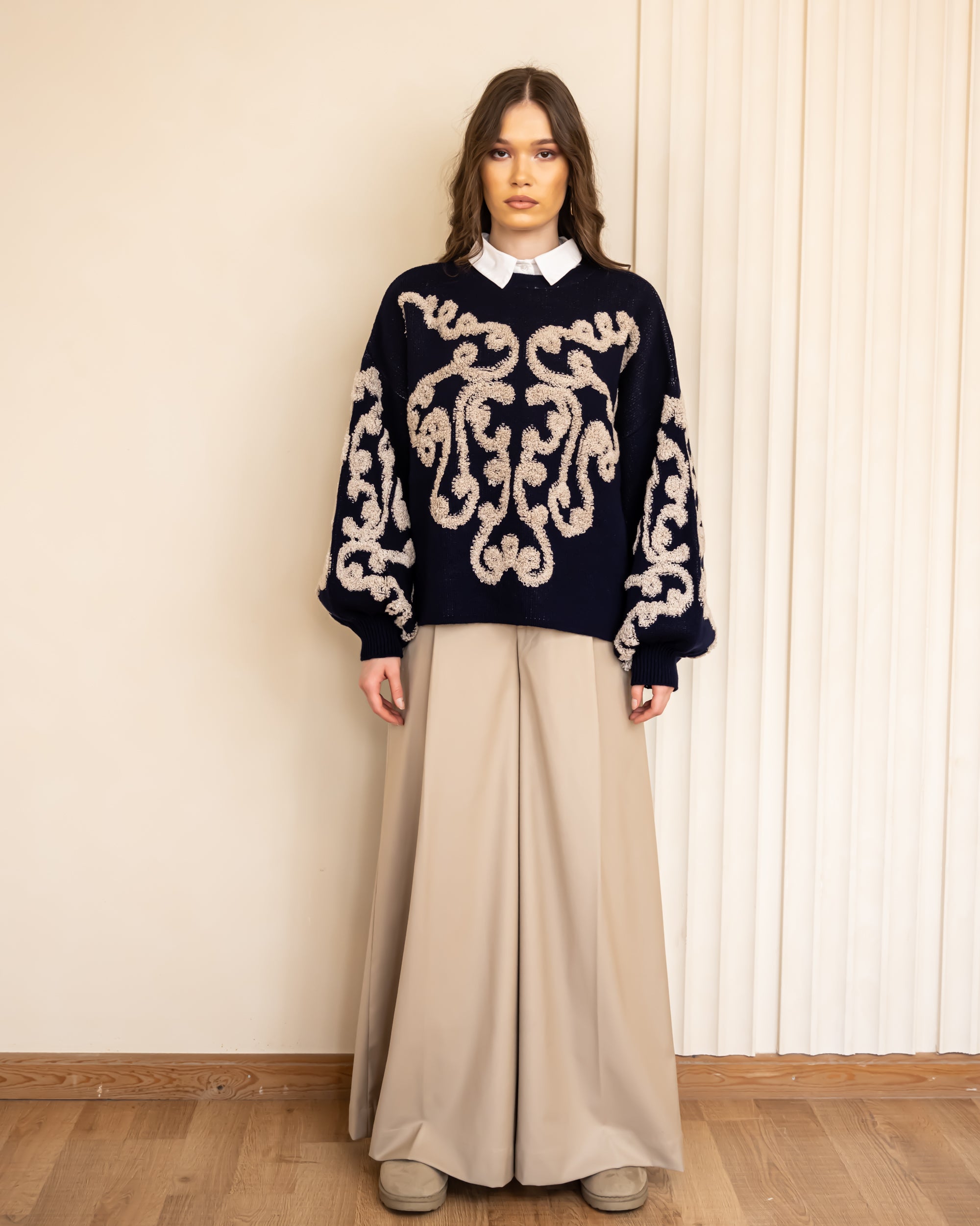 DARTED WIDE LEG PANTS- CAFE