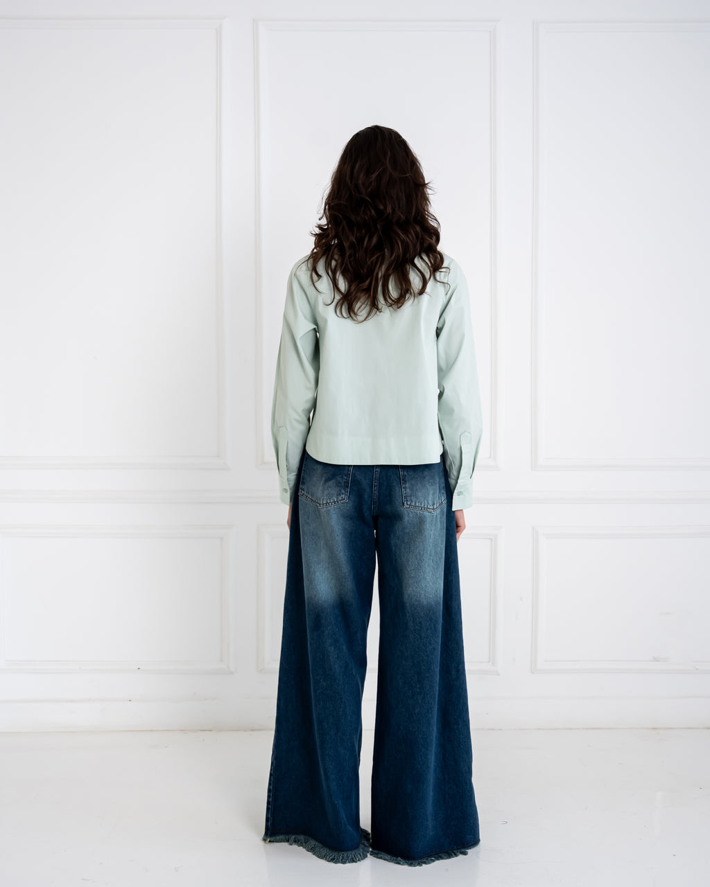 WIDE LEG DENIM PANT -WASHED BLUE