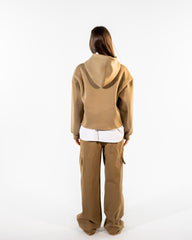 CROPPED HOODIE WITH POCKETS-CAFE