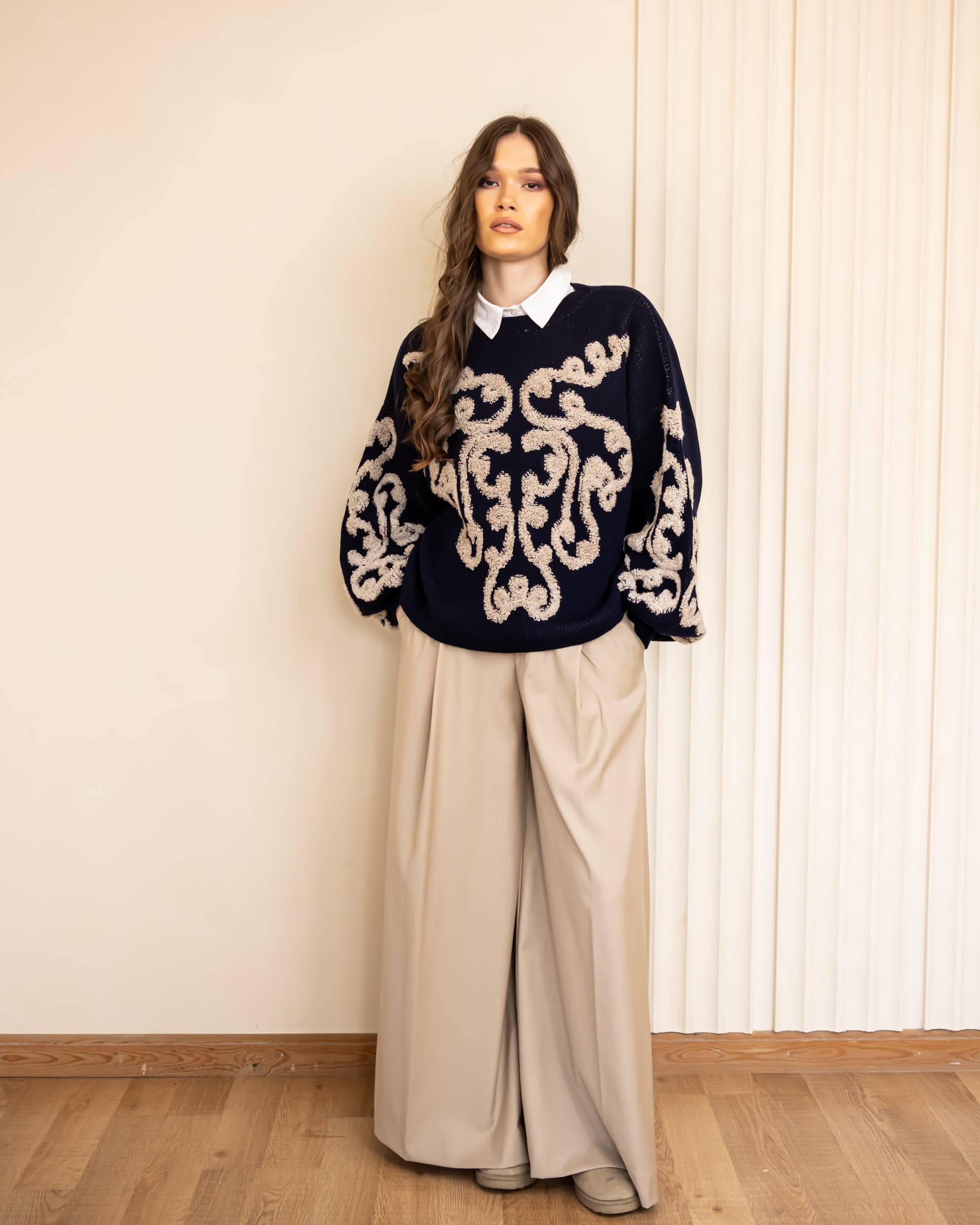 DARTED WIDE LEG PANTS- CAFE