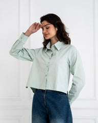 PLAIN CROPPED POPLIN SHIRT-MINT GREEN