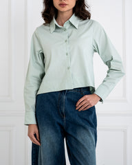 PLAIN CROPPED POPLIN SHIRT-MINT GREEN