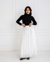 VOLUMINOUS PLISSE SKIRT-WHITE