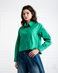 PLAIN CROPPED POPLIN SHIRT-GREEN