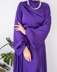 FLOWY SATIN DRESS-PURPLE