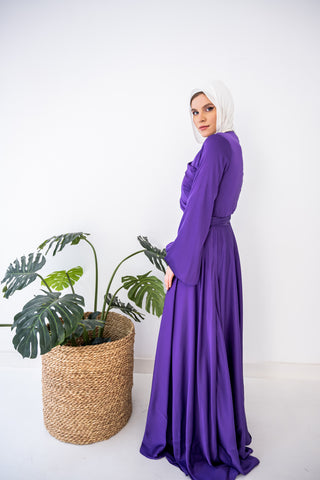 FLOWY SATIN DRESS-PURPLE