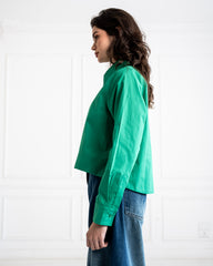 PLAIN CROPPED POPLIN SHIRT-GREEN