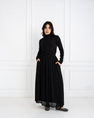 VOLUMINOUS PLISSE SKIRT-BLACK