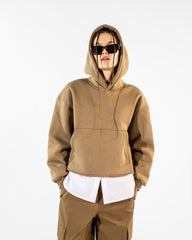 CROPPED HOODIE WITH POCKETS-CAFE