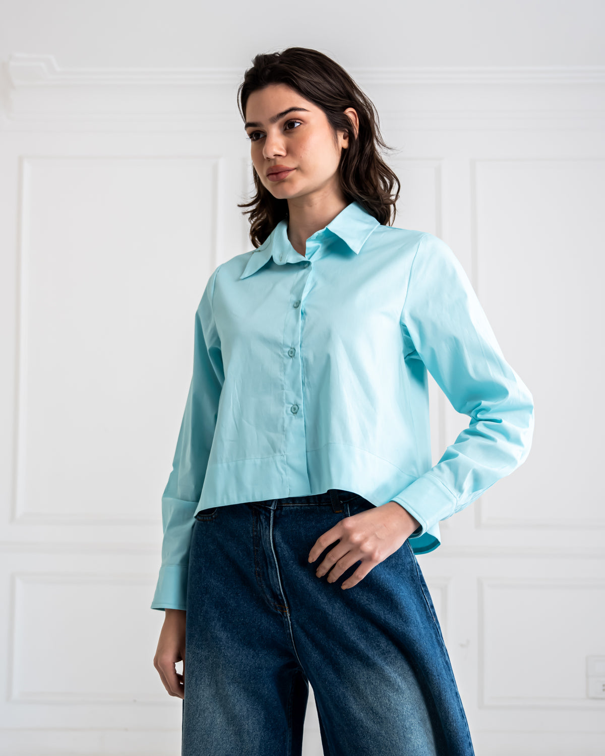 PLAIN CROPPED POPLIN SHIRT-GENZARY