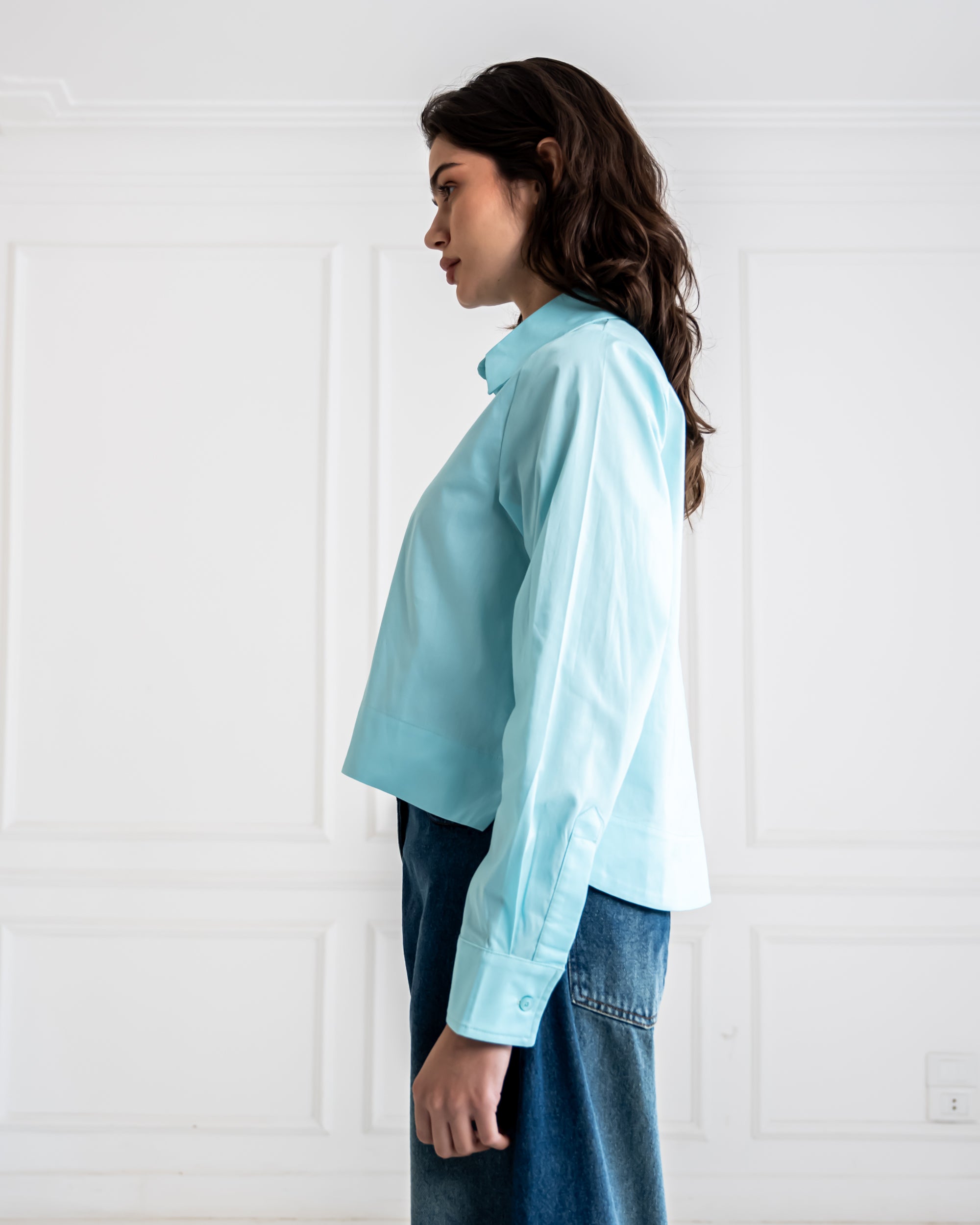 PLAIN CROPPED POPLIN SHIRT-GENZARY