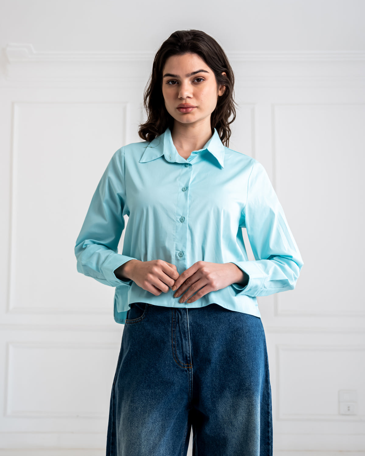 PLAIN CROPPED POPLIN SHIRT-GENZARY