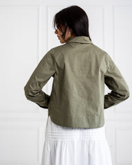 PLAIN CROPPED POPLIN SHIRT-OLIVE