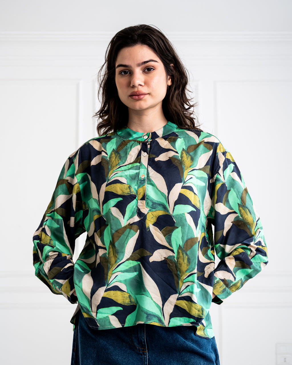 PRINTED BLOUSE -GREEN