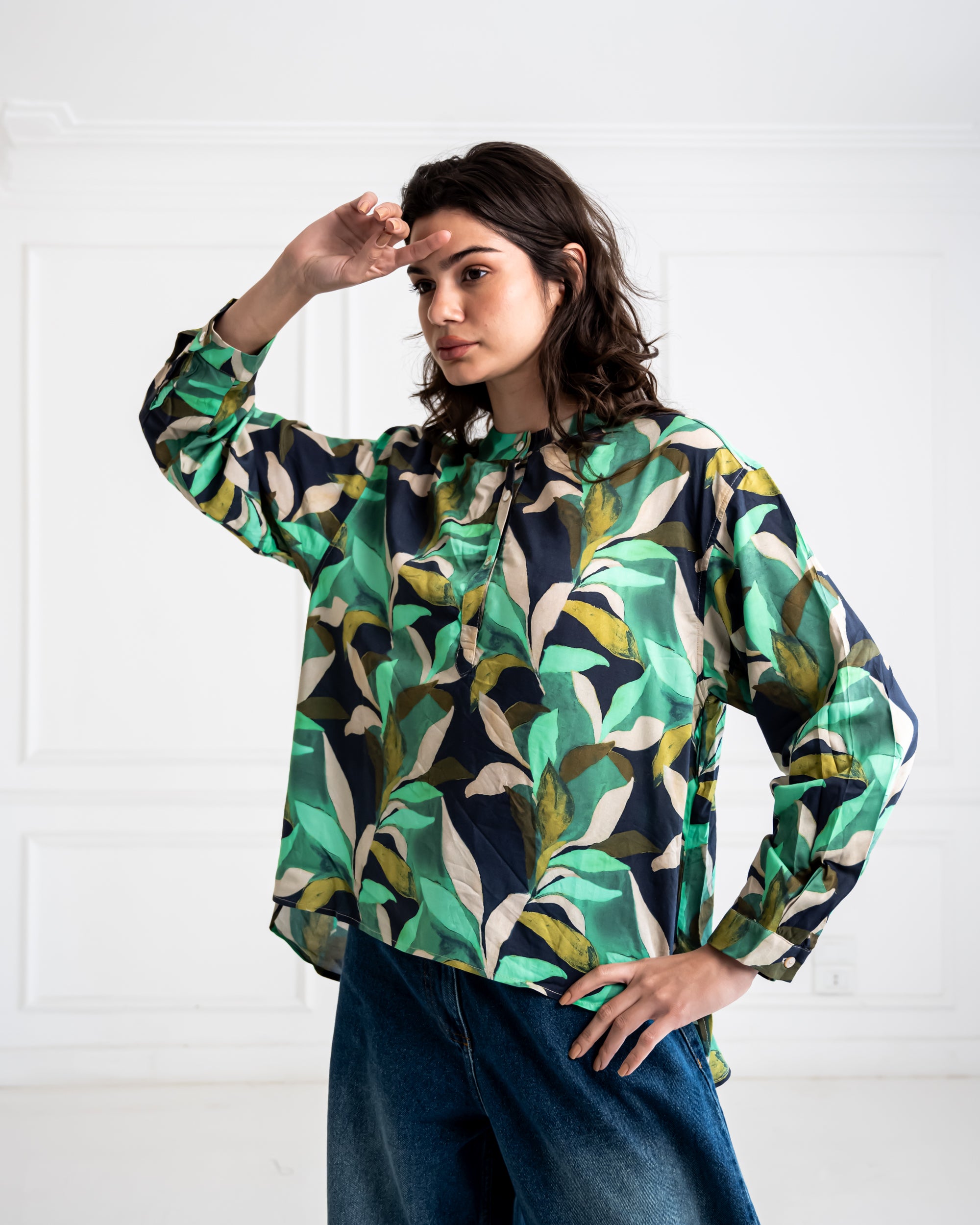 PRINTED BLOUSE -GREEN