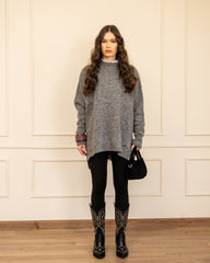 LONG PLAIN KNIT PULLOVER-GRAY