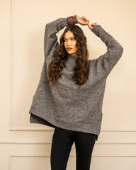 LONG PLAIN KNIT PULLOVER-GRAY