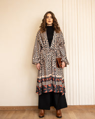 WITH BORDERED PRINTED CARDIGAN-BLACK