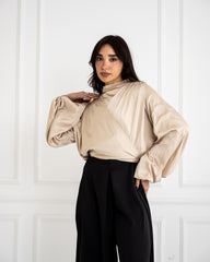 WRAPPED CROPPED BLOUSE-BEIGE