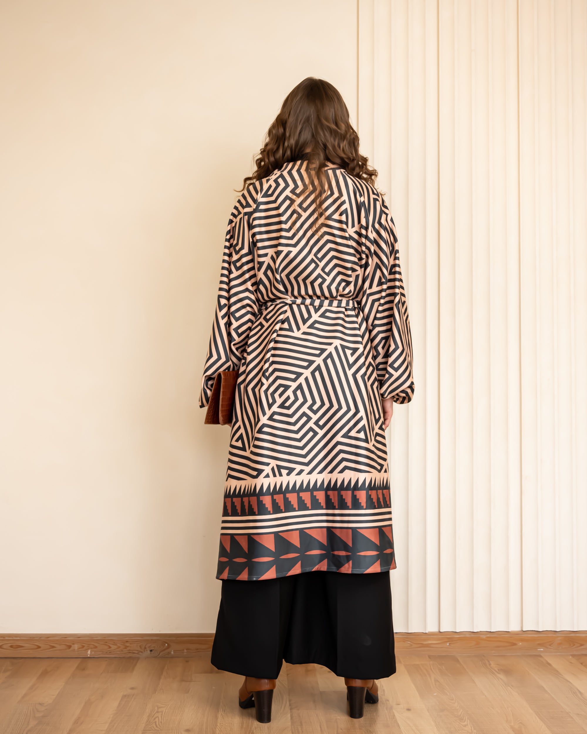 WITH BORDERED PRINTED CARDIGAN-BLACK