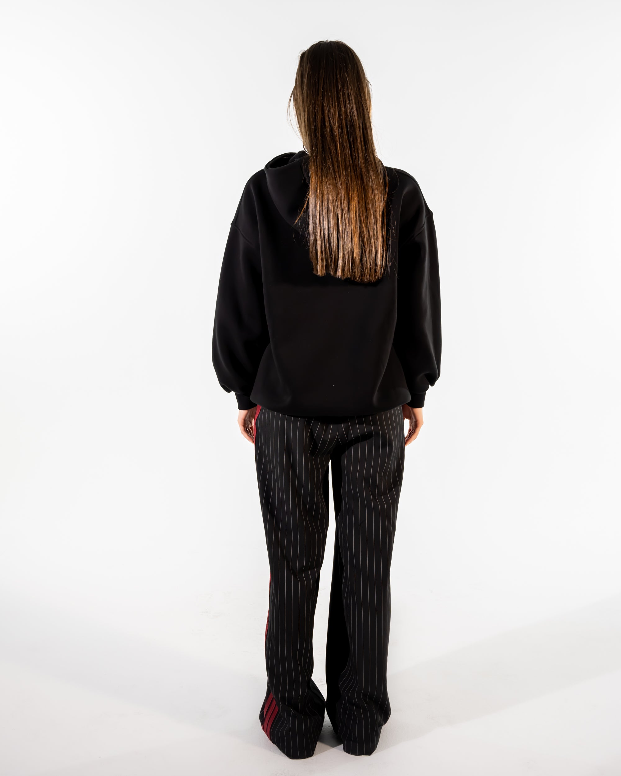 WIDE LEG PANTS WITH SIDE MARRON STRIPES -BLACK