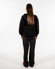 WIDE LEG PANT WITH SIDE MARRON STRIPES -BLACK