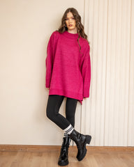 LONG PLAIN KNIT PULLOVER-FOSHIA