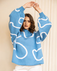 BUFFY SLEEVES KNIT PULLOVER-BABY BLUE