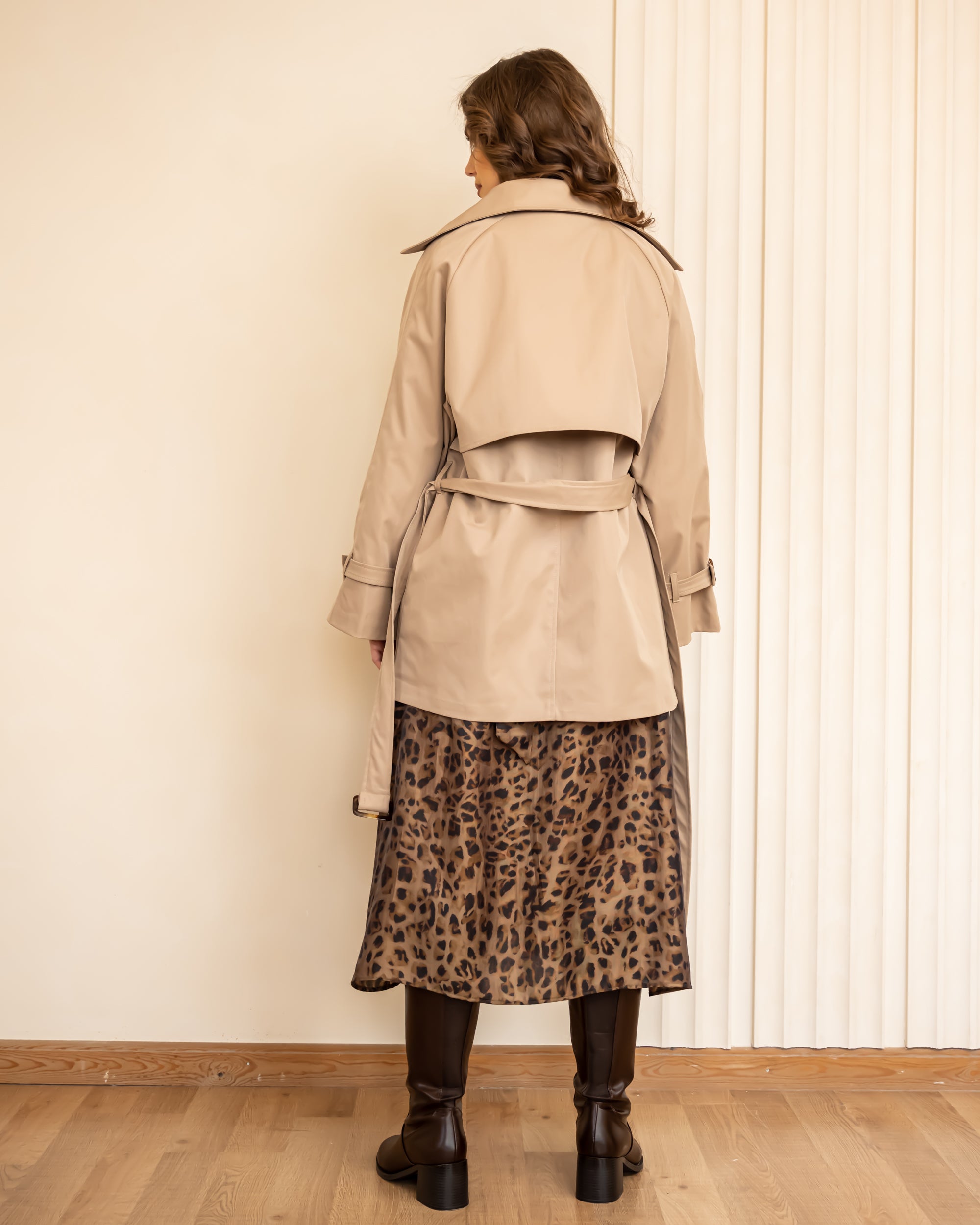 WITH BELT TRENCH COAT-BEIGE