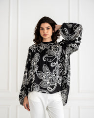 PRINTED CHIFFON BLOUSE -BLACK