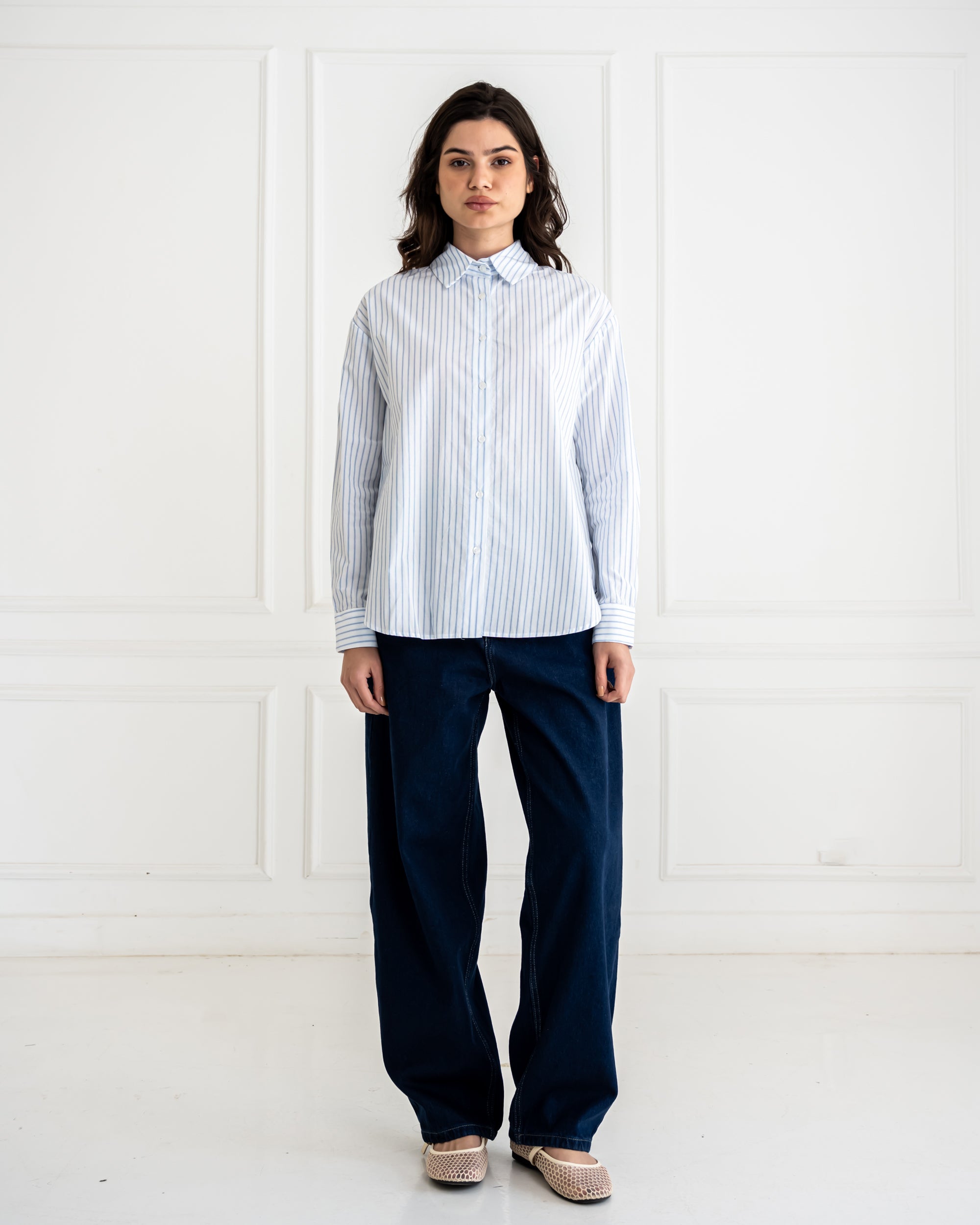 STRIPPED POPLIN SHIRT -BABY BLUE
