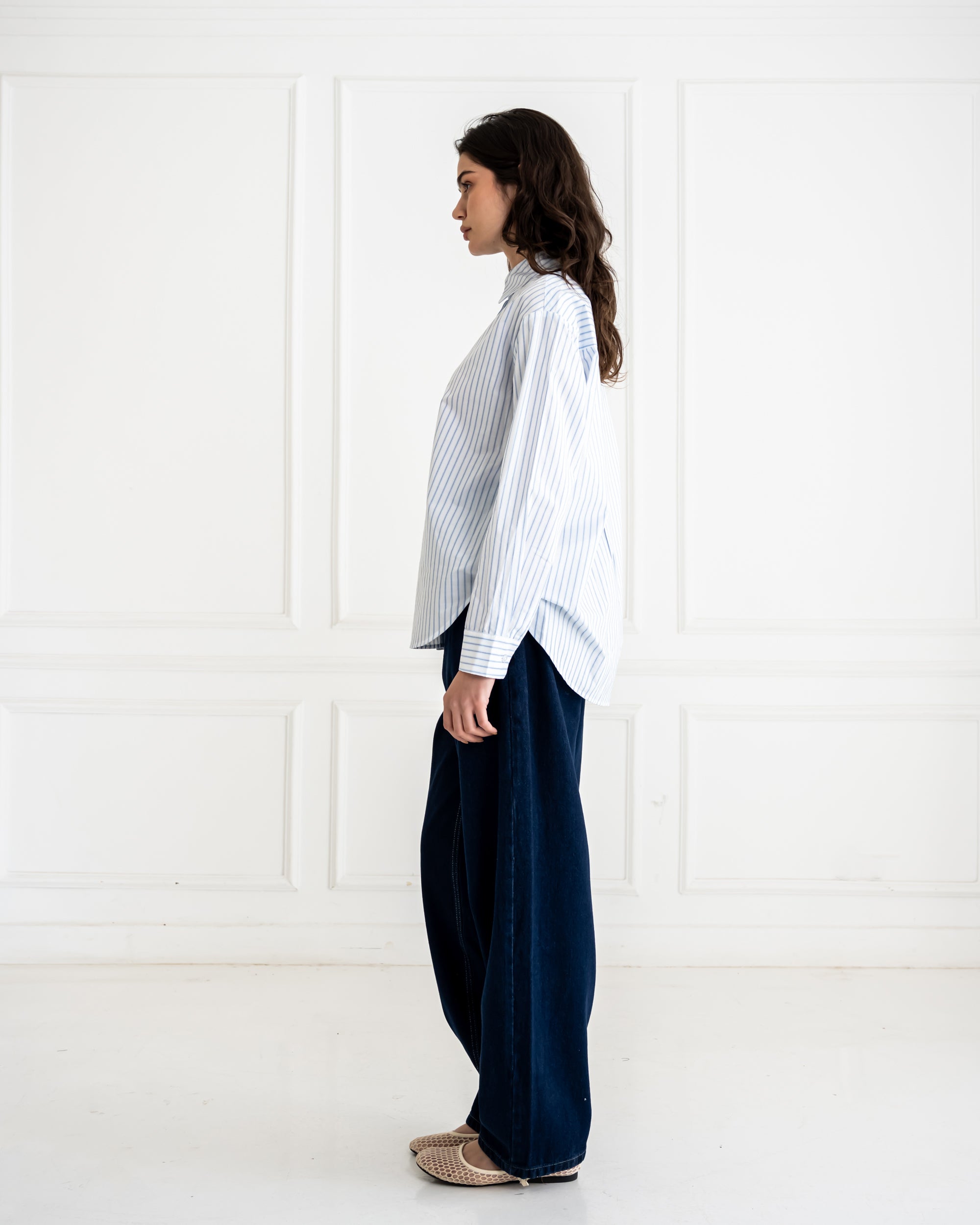 STRIPPED POPLIN SHIRT -BABY BLUE
