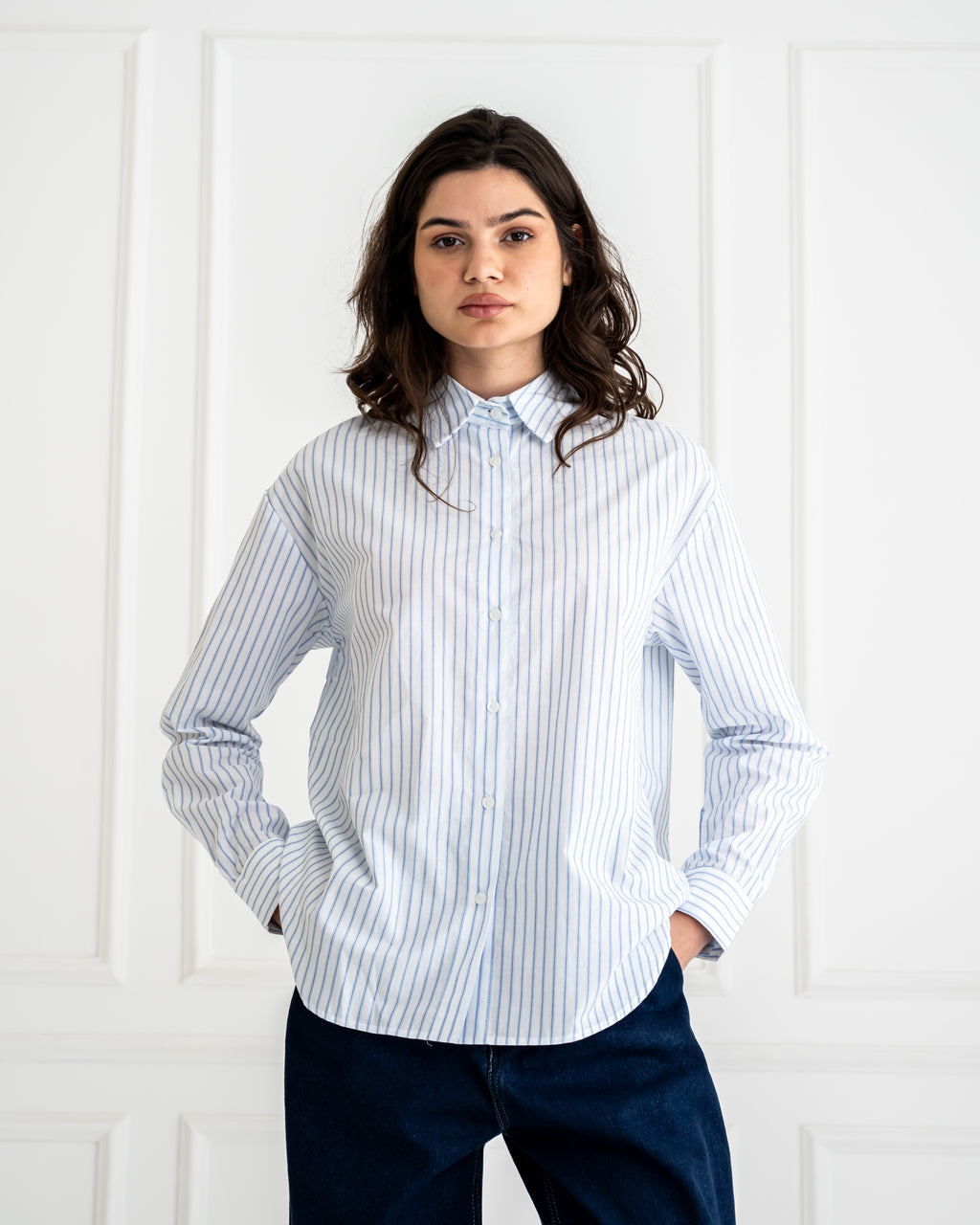 STRIPPED POPLIN SHIRT -BABY BLUE
