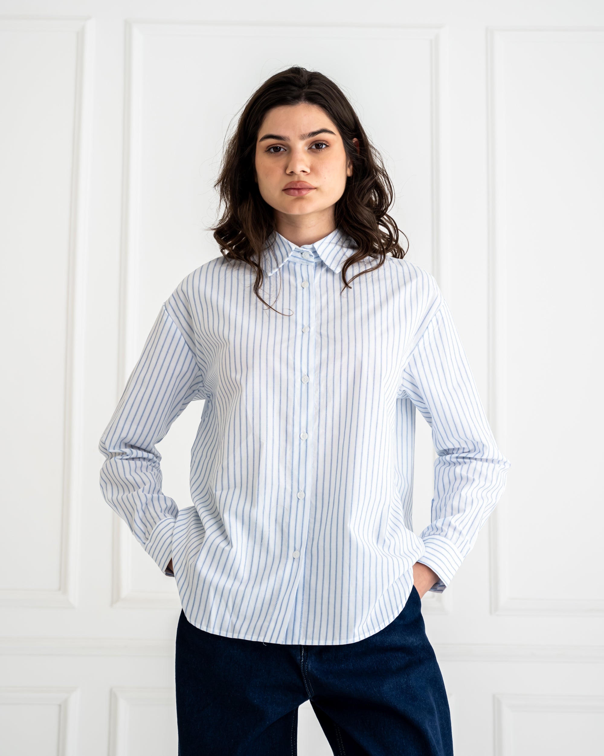 STRIPPED POPLIN SHIRT -BABY BLUE