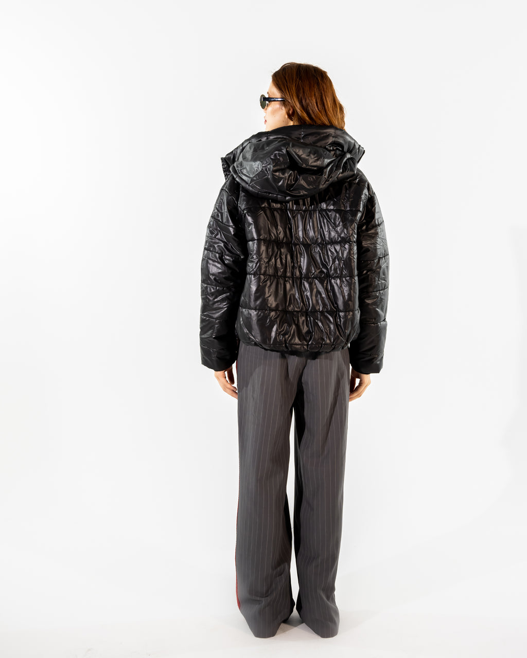 WIDE LEG PANTS WITH SIDE MARRON STRIPES -GRAY