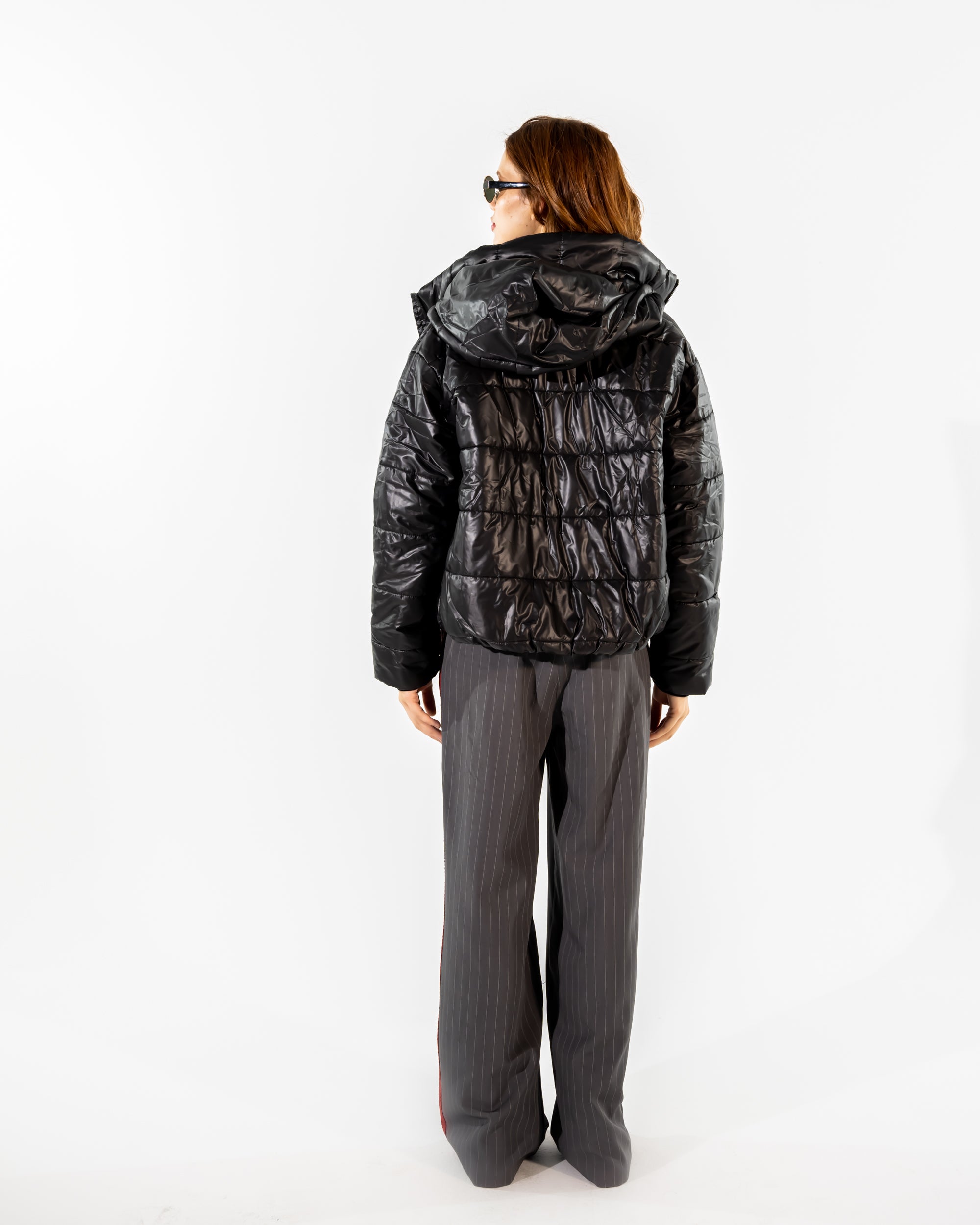 WIDE LEG PANTS WITH SIDE MARRON STRIPES -GRAY