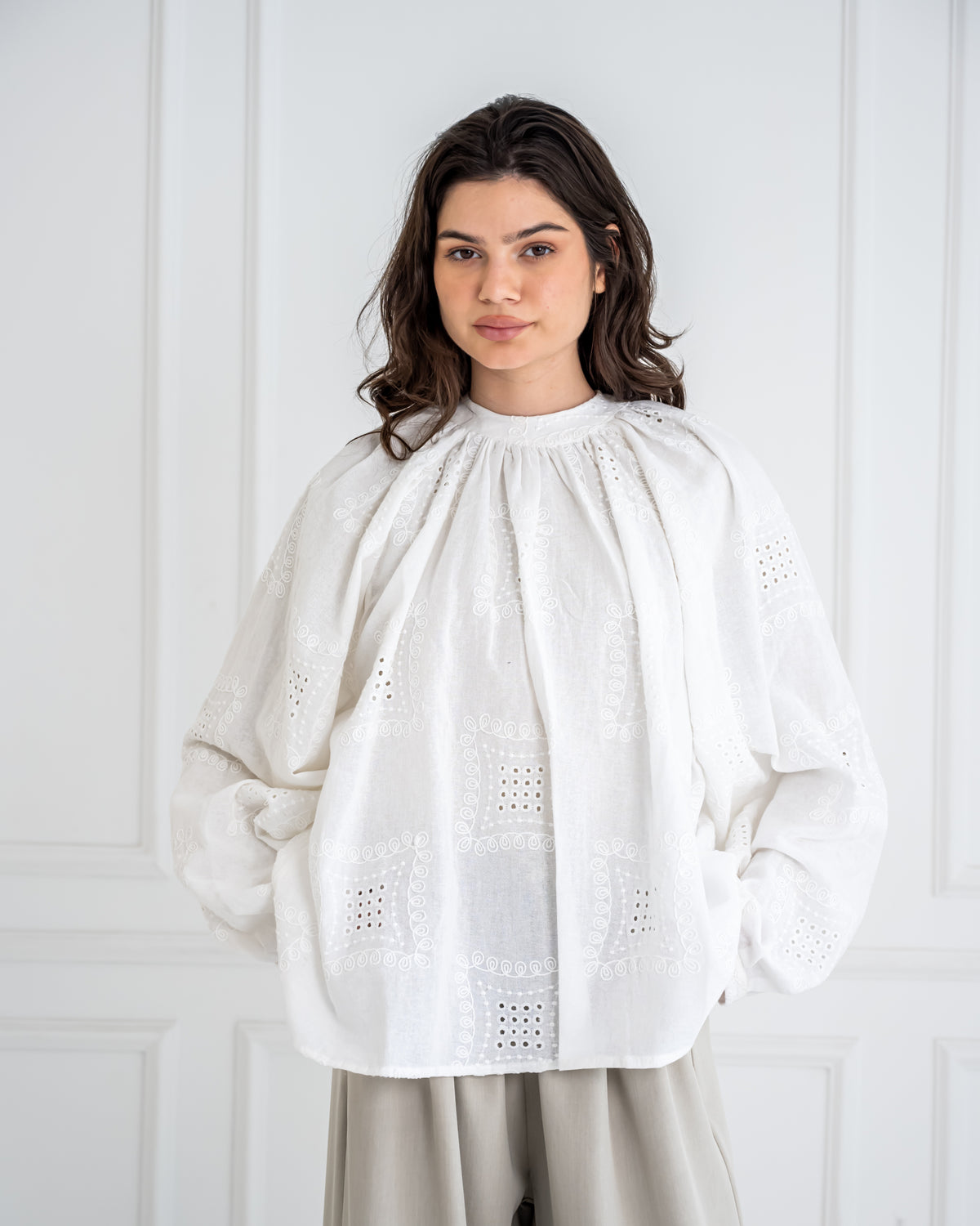 EMBROIDERED OVERSIZED BLOUSE -WHITE