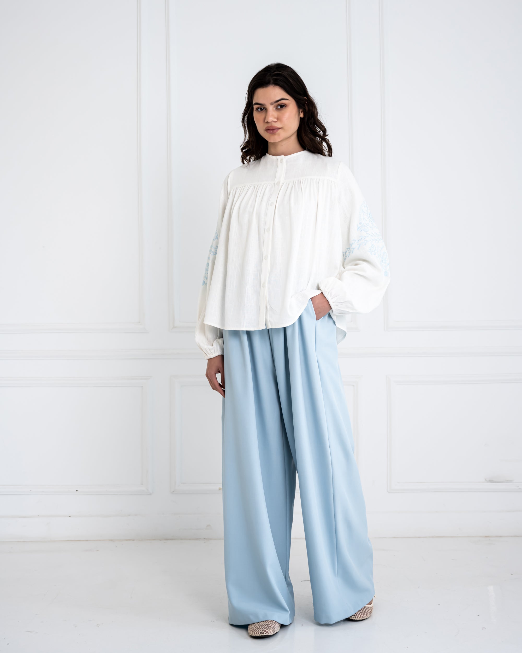 PLAIN WIDE LEG PANTS-BABY BLUE