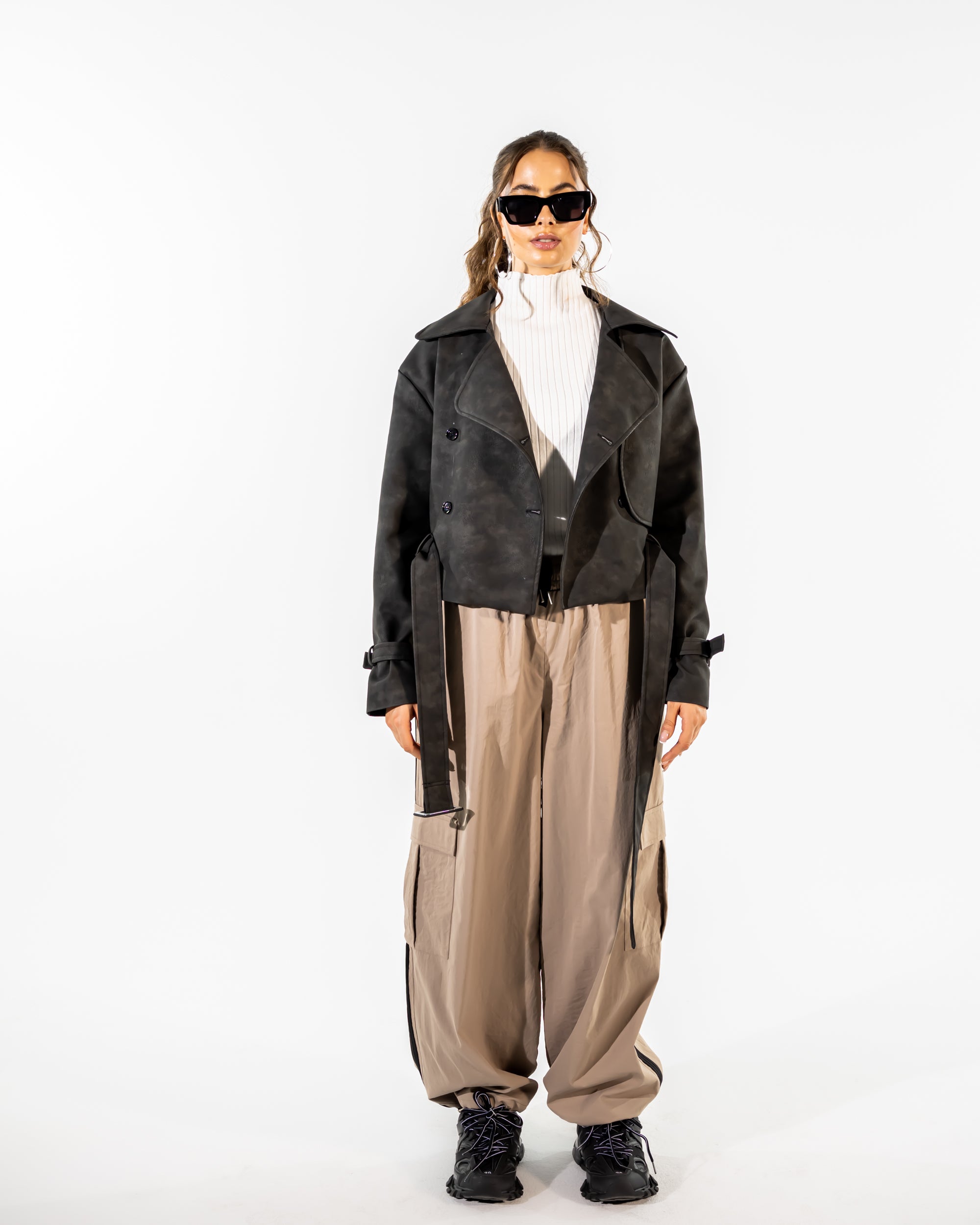 STRIPPED WIDE LEG PANT -CAFE