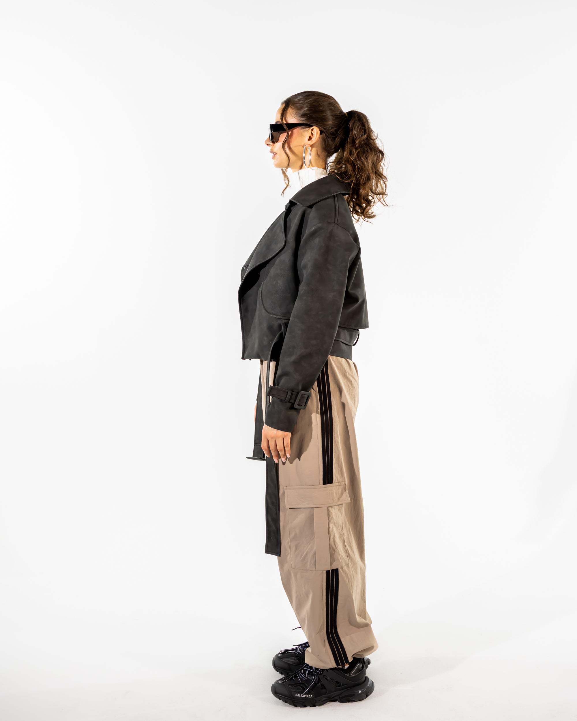 STRIPPED WIDE LEG PANT -CAFE