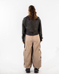 STRIPPED WIDE LEG PANT -CAFE