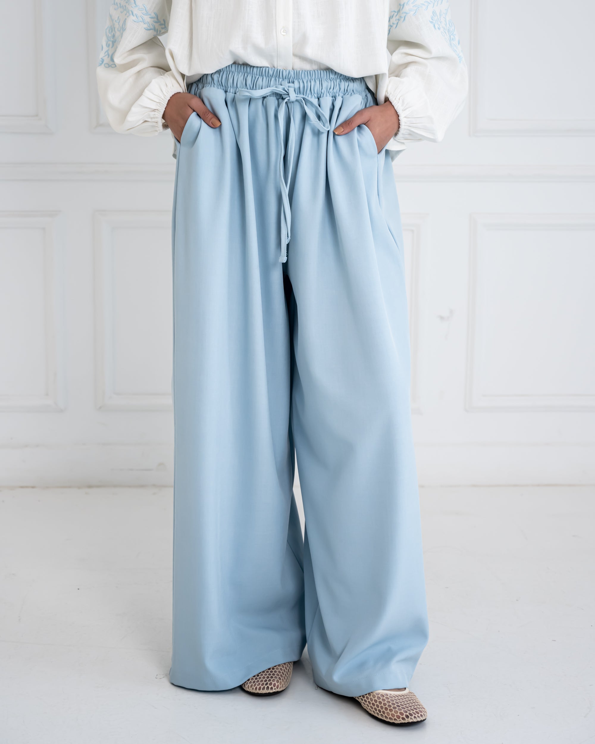 PLAIN WIDE LEG PANTS-BABY BLUE