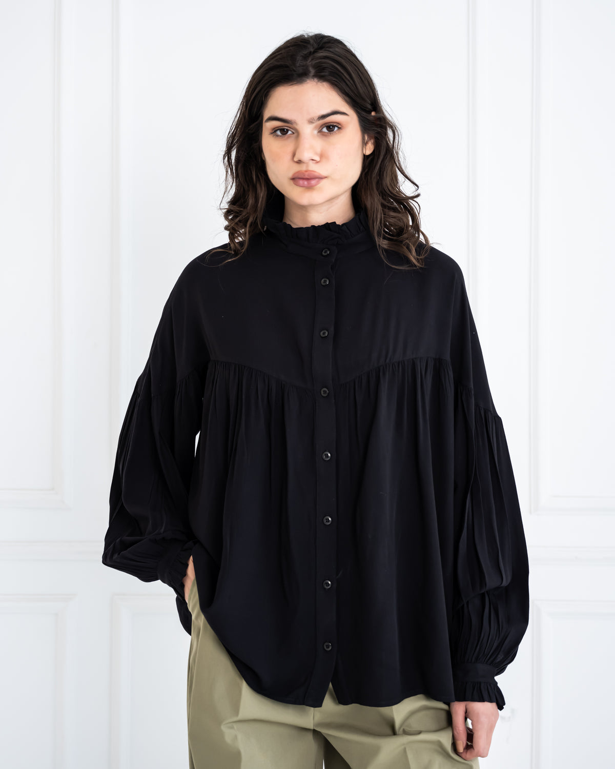 OVERSIZED COTTON BLOUSE -BLACK