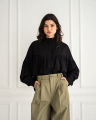 OVERSIZED COTTON BLOUSE -BLACK