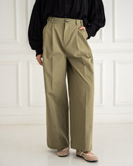 GABARDINE WIDE LEG PANT-OLIVE