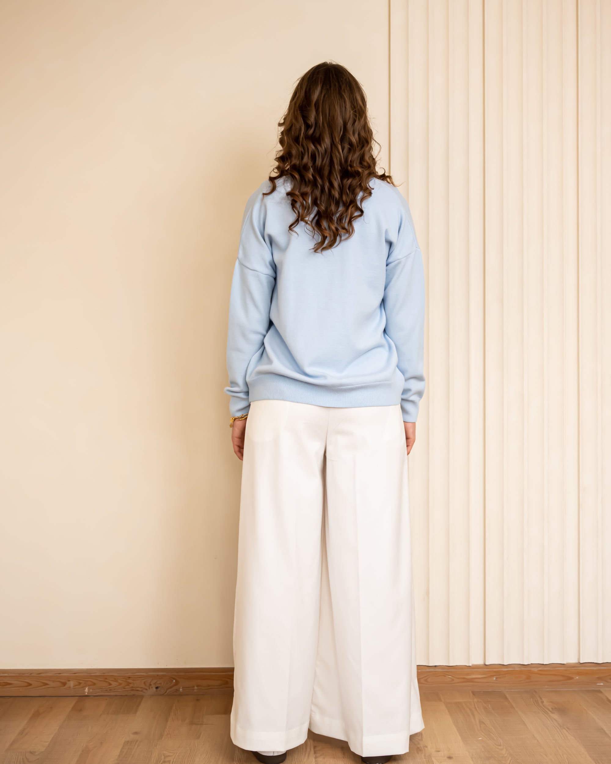 DARTED WIDE LEG PANTS- WHITE