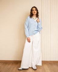 DARTED WIDE LEG PANT- WHITE