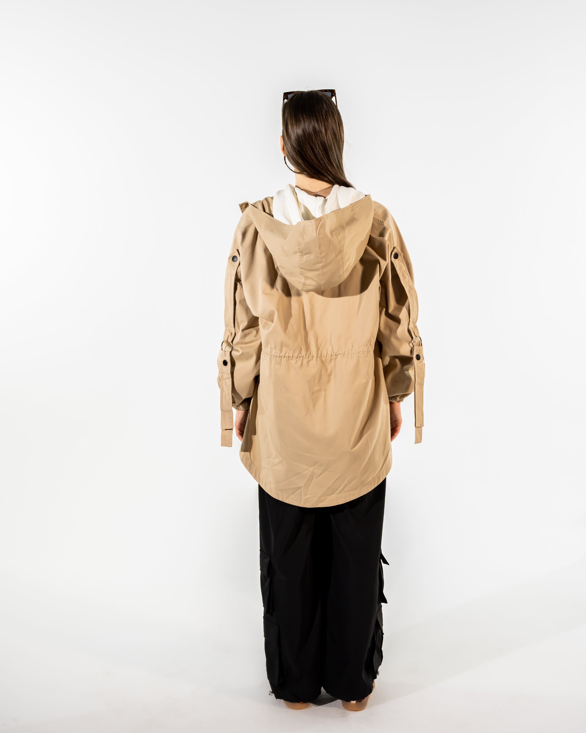 WITH HOODIE JACKET GABARDINE -BEIGE