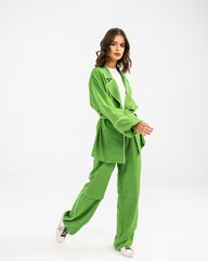 STRIPPED LINEN PANTS -GREEN